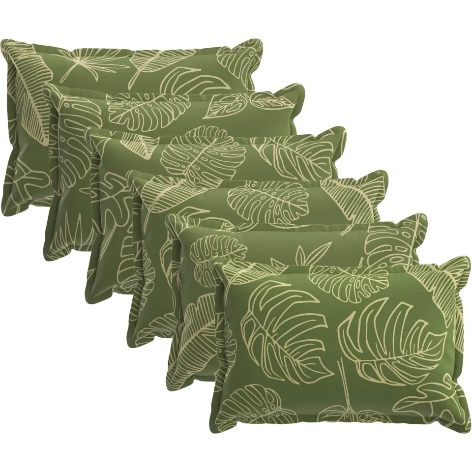 vidaXL Kussensloop 6 st HOUTEN Bladontwerp 50 x 70 cm Polyester groen, foto 3