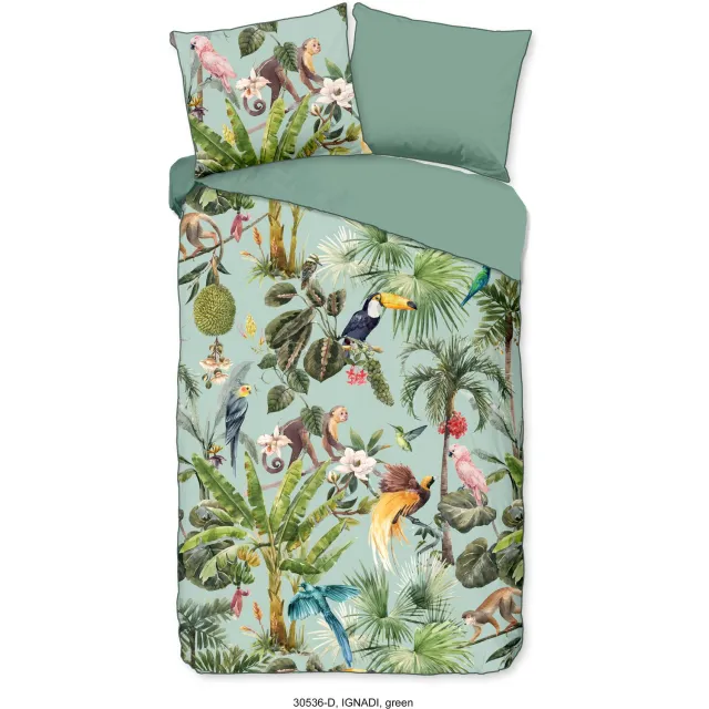 Descanso dekbedovertrek dieren in de jungle - 1 persoons 140x200/220 cm - Groen - 100% Katoen satijn Green