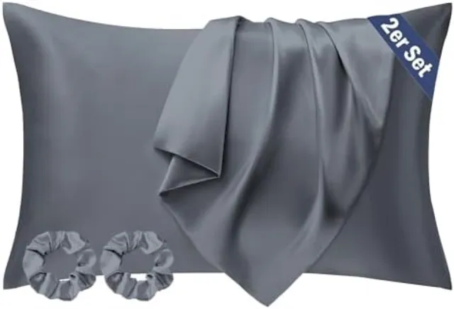 PromoHome Satijnen Kussensloop Set van 2 - 50x70 cm Donkergrijs - Zijdezacht Kussensloop voor Gezond Haar en Huid - Anti-Rimpel en Hydraterend - Oeko-Tex Gecertificeerd Donkergrijs.