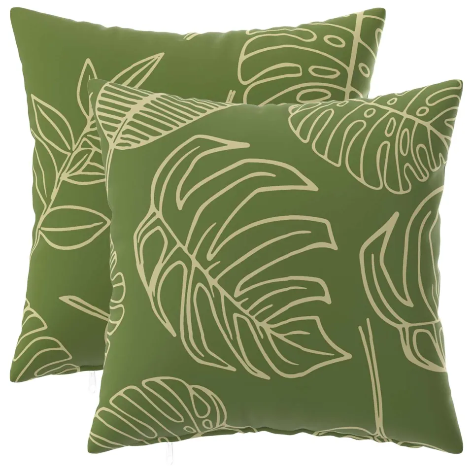 vidaXL Kussensloop 2 st HEERLEN Bladontwerp 35 x 35 cm Polyester groen, foto 4