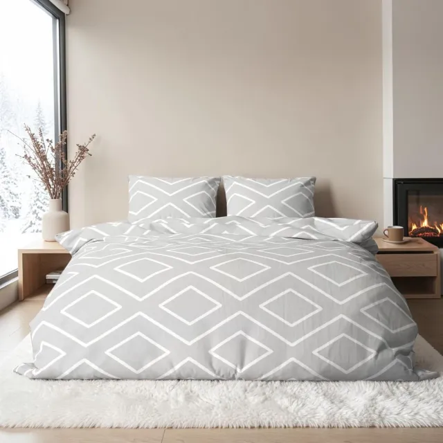 bedlin Dekbedovertrek Flanel - Winter - 240 x 220 cm - Lits-Jumeaux - Renaux Gr Grijs, Wit