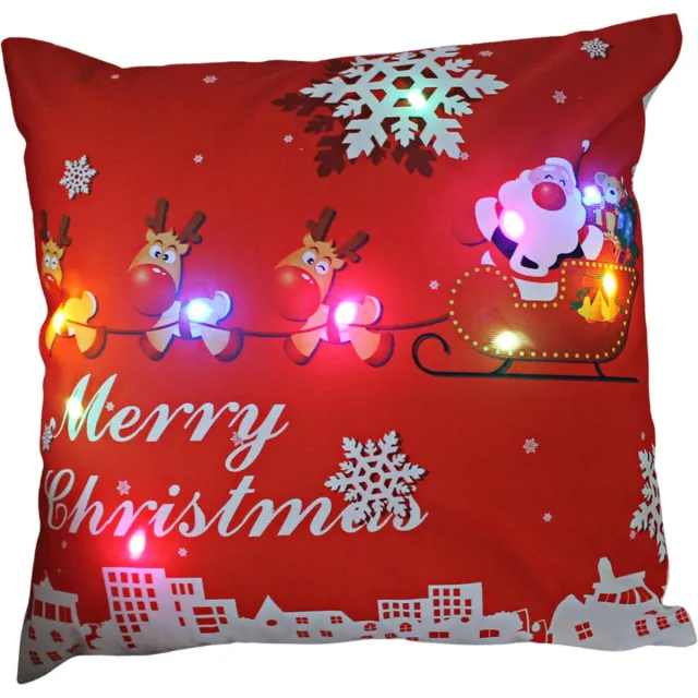 EazyPeezy Kerstkussensloop 45 x 45 cm - Rendierenkerstpatronen kussensloop - Gekleurde LED-verlichting - Kerstdecoratie - Feestkussens rood