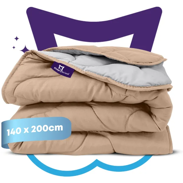 Slaapspeciaal Eazydekbed Series Taupe/Grijs - Zomerdekbed zonder Overtrek - Wasbaar Dekbed - Hoesloos Dekbed - 2 in 1 Dekbed - Dekbed met Vaste Overtrek - Duo Kleur Dekbed - 140x200 cm