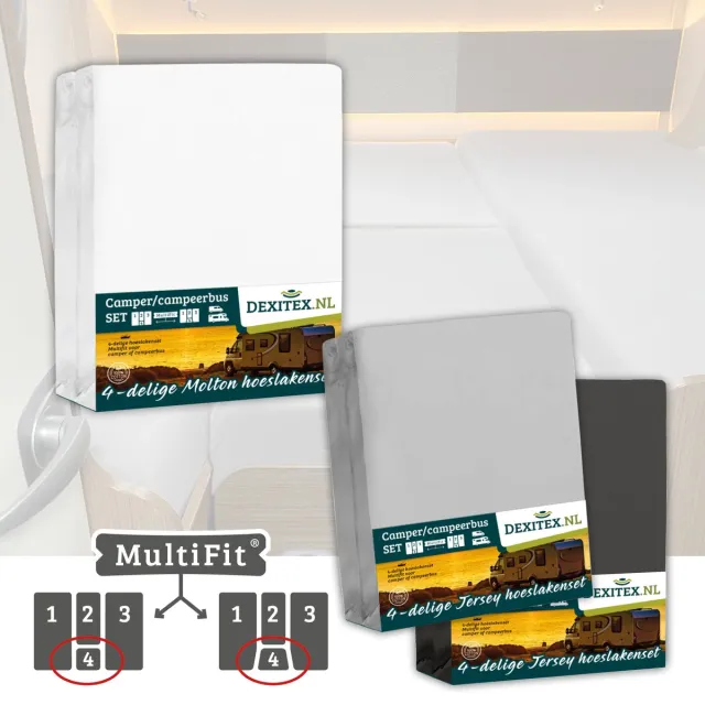 dexitex 1 x Molton 1 x Hoeslaken Licht grijs + 1 x Hoeslaken Antraciet / 4 delige set-Geschikt voor Camper lengtebedden of enkele bedden 1 molton 1x Lichtgrijs/ 1 x Antraciet