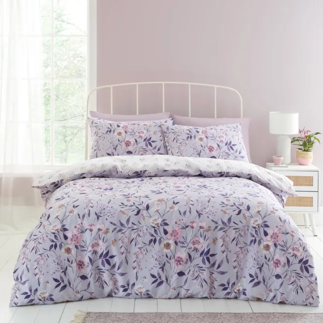 Ibenzoa Bloemenpatroon Wende-Beddengoedset met Kussenslopen in Zachte Lila Tinten voor Luxe Slaapcomfort paars