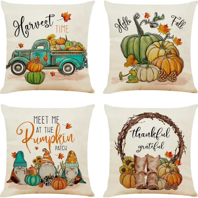 Thuys kussensloop 40 x 40 cm, set van 4 oranje esdoornblad, decoratief kussen, kussenhoes, geel, pompoen, sierkussen, natuur, landhuisstijl, linnen, sofakussen, kussenslopen voor bank en woonkamer beige