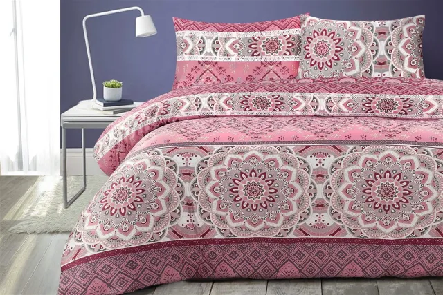 Padiro dekbedovertrek 260 x 220 cm - extra groot XXL - Katoensatijn - Meerkleurig / Roze - Mandalapatroon - Met 2 kussenslopen 50 x 70 cm - 3-delig voor 2 personen