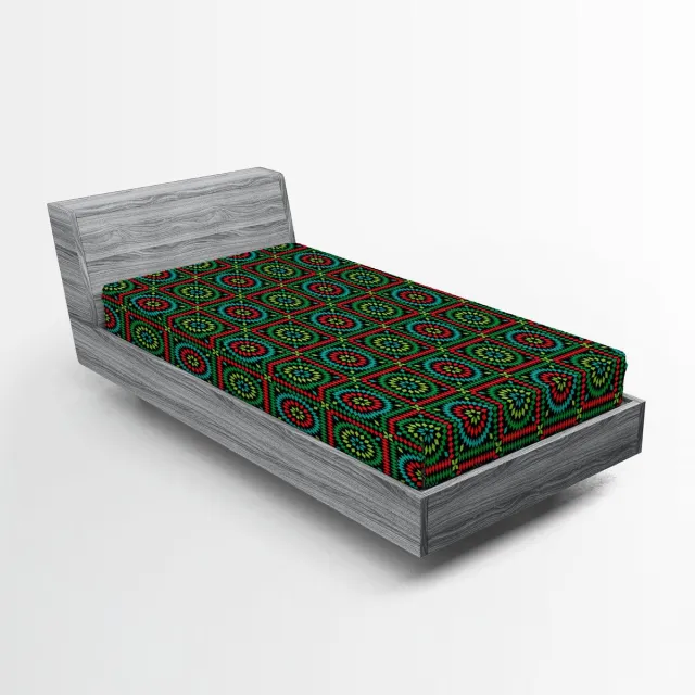 ABAKUHAUS Middle East Hoeslaken, cirkels en vierkanten, zacht stoffen beddengoed allround elastiek, 90 x 190 cm, meerkleurig