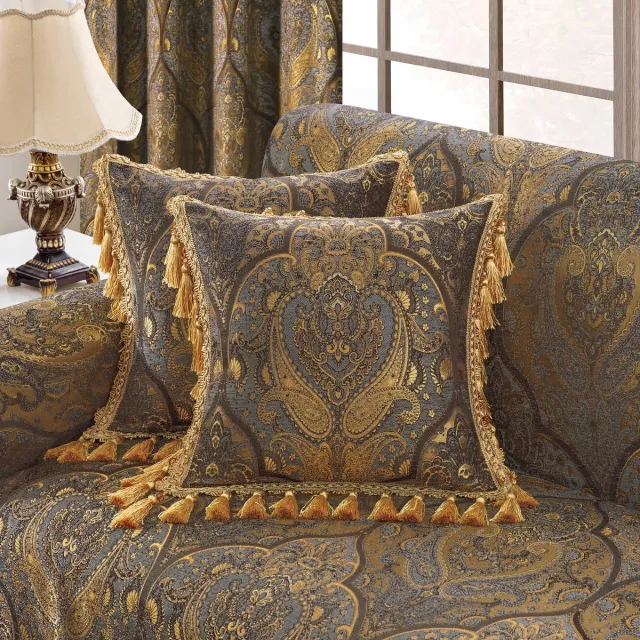 Unyqoos Jacquard Kussensloop met Ritssluiting in Grijs en Goud voor Elegante Decoratie