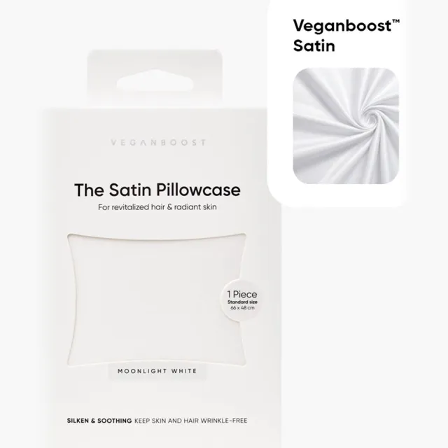 Veganboost Satijnen Kussensloop - Moonlight White - 66 x 48 cm - Vegan Satijn - Tegen Pluis & Haarbreuk Wit