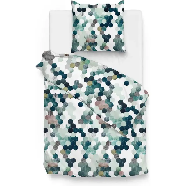 Zo! Home Dekbedovertrek - Hero - 1-persoons (140 x 200/220 cm) - Flanel Wit Blauw Groen