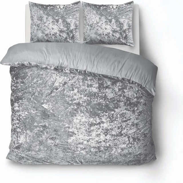 iSleep Dekbedovertrek Crushed Velvet - Tweepersoons - 200x200/220 cm - Antraciet