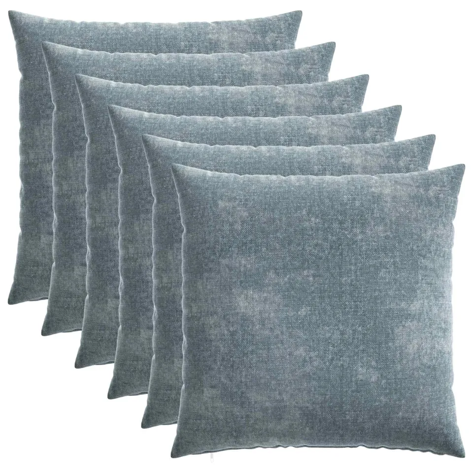vidaXL Kussensloop 6 st HEERLEN Lichtblauw 55 x 55 cm Chenille Stof blauw, foto 3