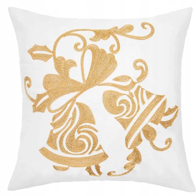 Spod Igły i Nitki Kerst Kussenhoes 45x45cm - Witte Velours met Gouden Klokjes Wit met goud