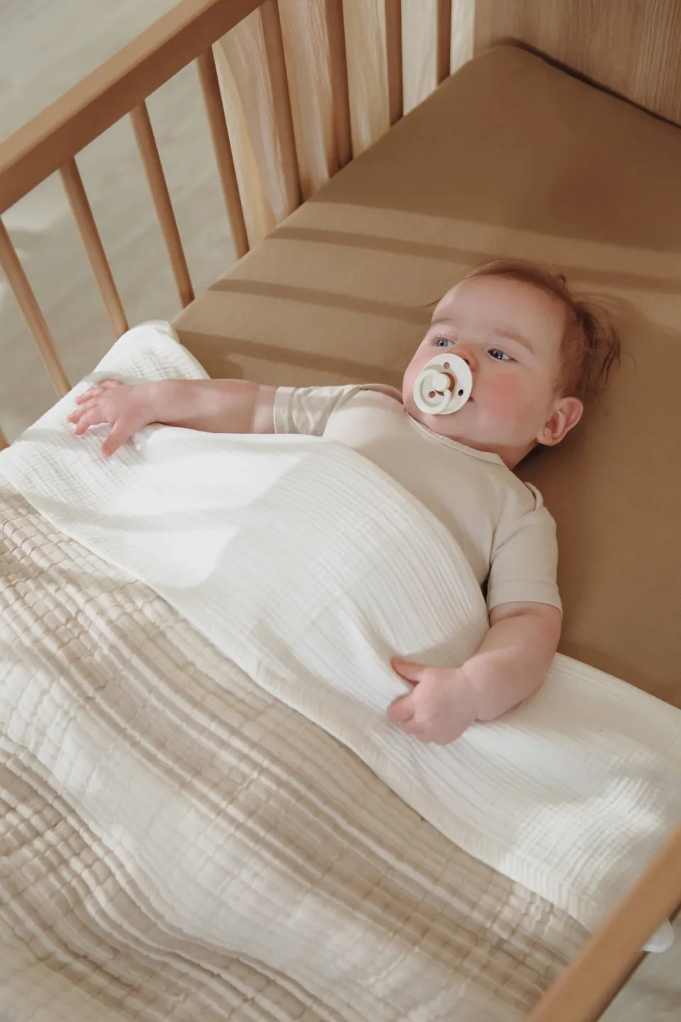 Meyco Stripe Jacquard wiegdeken sand, foto 6