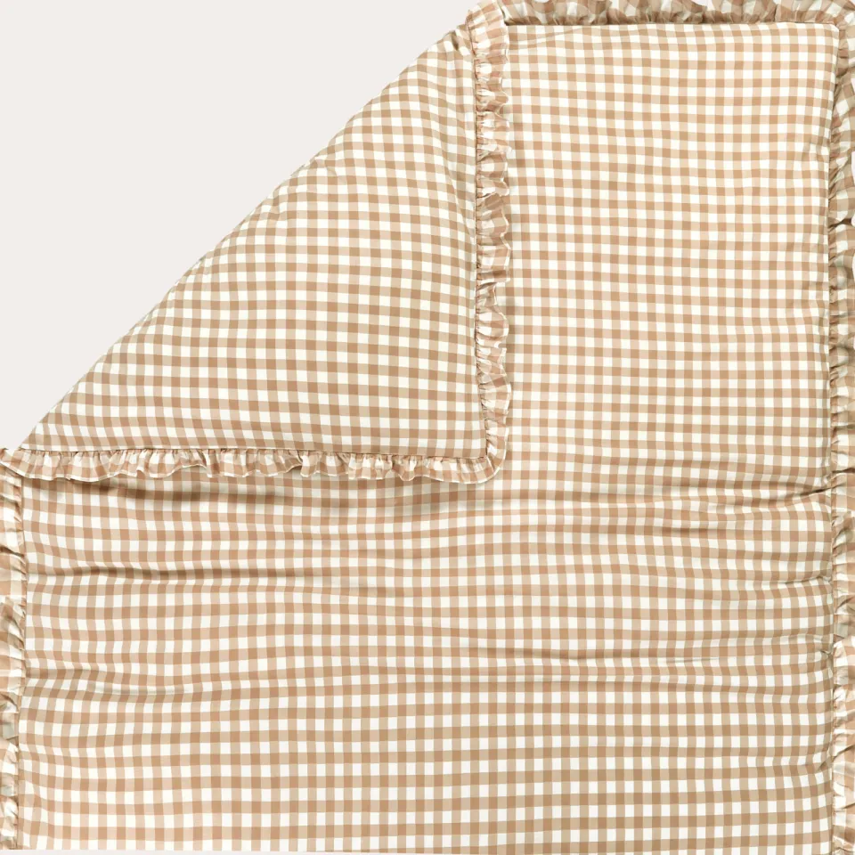 NOUS Kids katoenen geruite ruffle kinderdekbedovertrek 120x150 cm - beige, foto 2
