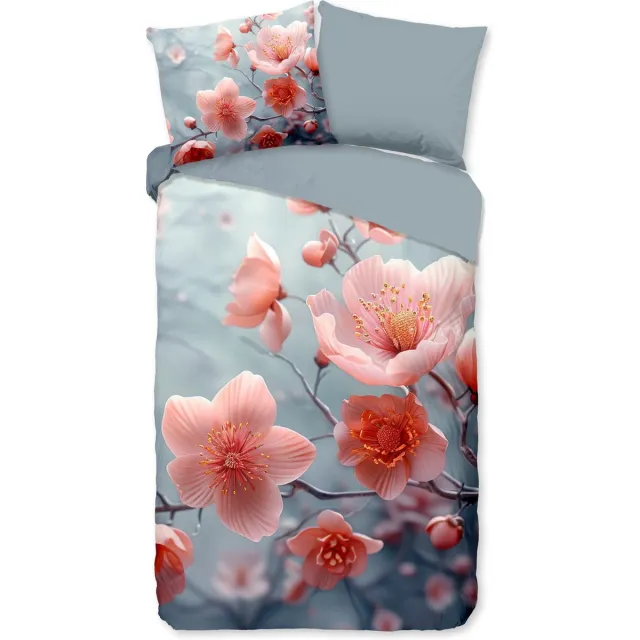 Good Morning dekbedovertrek bloemen - Grijs - 100% Katoen renforce Grey