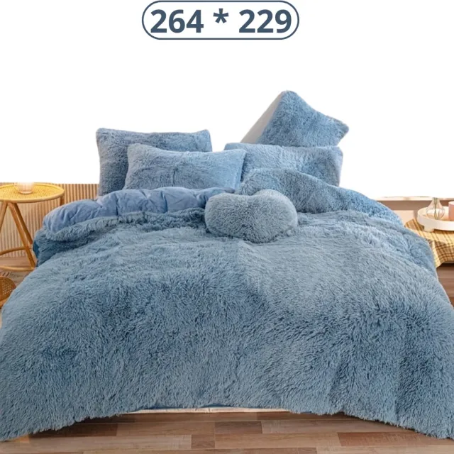 Bovista Teddy Dekbedovertrek - Fleece Dekbedovertrek - Fluffy Dekbedovertrek - Pluche - Dekbed - Deken - Inclusief Kussenslopen - Blauw 264x229cm