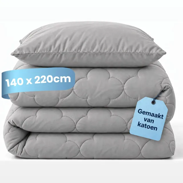 Slaapspeciaal Eazydekbed Prestige Grijs - Dekbed zonder Overtrek - Wasbaar Dekbed - Hoesloos Dekbed - All Year Dekbed - 2 in 1 Dekbed - Incl. 1 Kussensloop - 140x220 cm - 100% Katoen Stone Grey