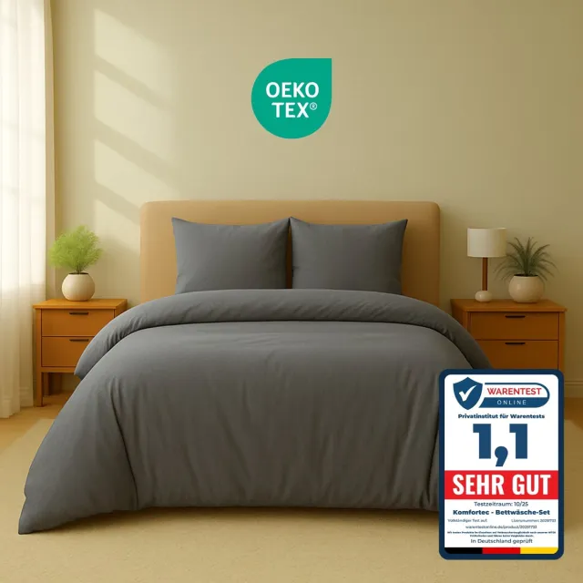Komfortec Premium Dekbedovertrek 240x220 cm + 2x Kussensloop 40x80 cm - Geborsteld 100% Polyester Microvezel 120 g/m² - 3-Delige Superzachte Beddengoedset - Grijs