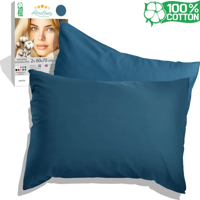 Litalente kussenslopen Katoen - 60x70 (set van 2) - Blauw - Antibacteriëel kussensloop - Kussen Beschermer - kussensloop katoen - kussensloop - Kussenbeschermer - Kussenslopen