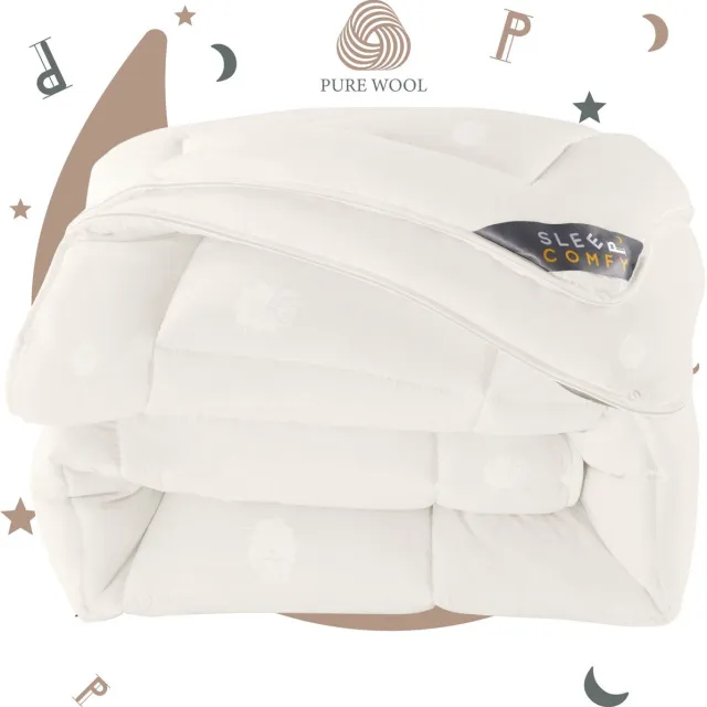 Sleep comfy Premium 4-seizoenen Wollen Dekbed - 240x220 cm - 100% Zuiver Australische Scheerwol - Anti Allergie Dekbed - Comfort & Ademend - 3 in 1 - Lits-jumeaux & Tweepersoons Dekbed - Zomerdekbed & Winterdekbed Creme