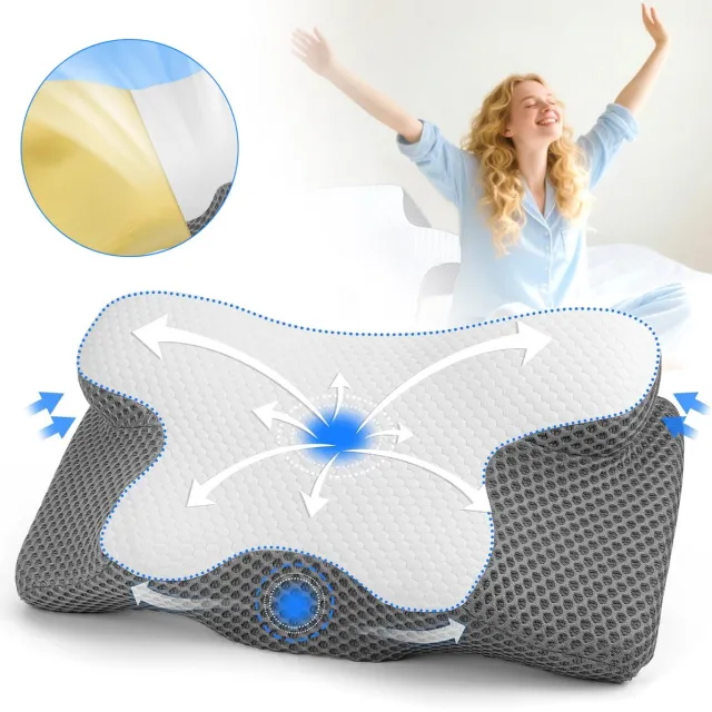 NCRealher Neksteunkussen Van Traagschuim - Pijnverlichtend Nekkussen - Ergonomisch Kussen - Voorgevormd Hoofdkussen Voor Zij- Rug- En Buikslapers Grijs & Wit