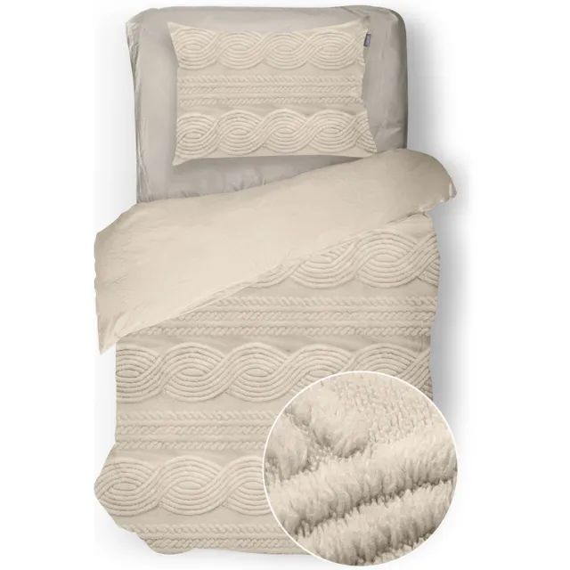 Eleganzzz Dekbedovertrek Jacquard Teddy Pluche - Warm Sand - Jacquard Teddy Dekbedovertrek - Dekbedovertrek 140x200/220cm - Eenpersoons dekbedovertrekken - 140x220cm - Teddy Dekbedovertrek - Fluffy Dekbedovertrek - Effen Dekbedovertrek Jacquard Teddy Pluche Warm Sand
