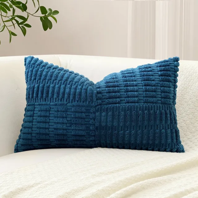 Unyqoos Zachte corduroy kussensloop met bohemian strepen voor sfeervolle woondecoratie blauw
