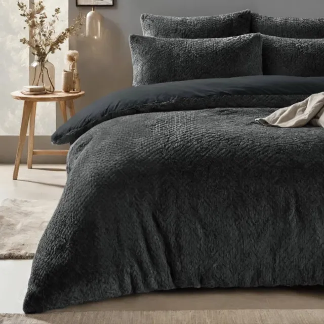 Droomtextiel Teddy Furry Dekbedovertrek Antraciet - 200x200/220 cm - Heerlijk Zacht - Lekker Warm