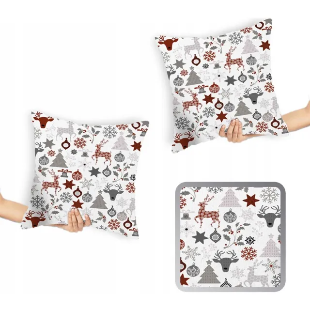 Designpremium Kerst Kussenslopen 40x40 cm - 2 stuks - Rendieren & Kerstbomen Multicolore