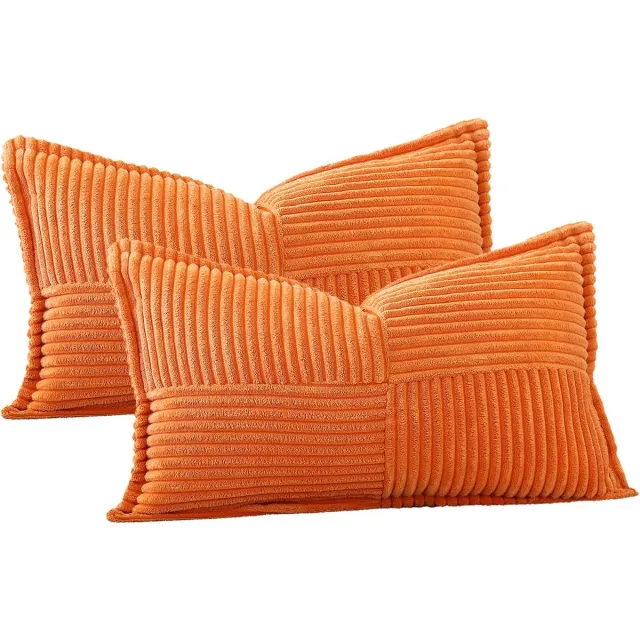 Unyqoos Set van twee moderne corduroy kussenslopen in warme oranje tint voor elke kamer