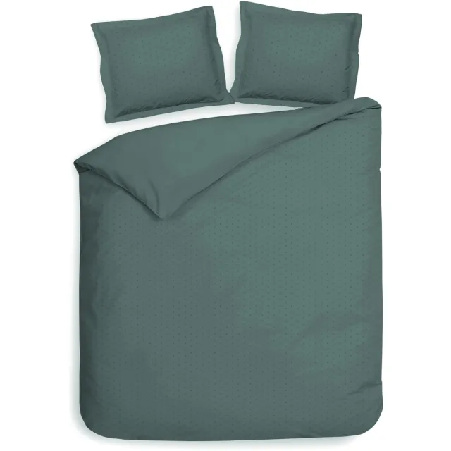 Heckettlane Dekbedovertrek Punto - Bedlinnen met Stippen - 200x200-220 cm - Tweepersoons - Groen - Dekbedovertrek van 100% Katoen-Satijn Mineral Green