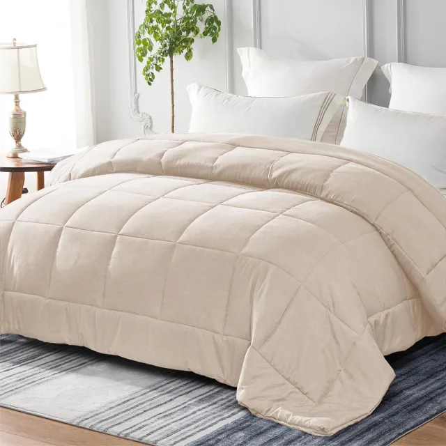 Unyqoos Ademend en Superzacht Vierseizoenen Dekbed met Vierkant Stiksel voor Comfort 135 x 200 cm beige
