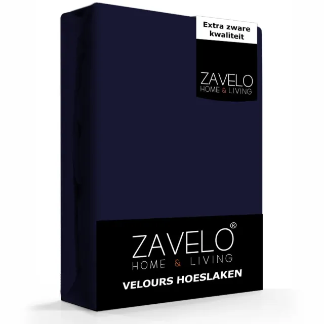 Zavelo Hoeslaken Velours Navy - Fluweel Zacht - 30 cm Hoekhoogte - Rondom Elastiek - Velvet -2-persoons (140/150x200/220 cm) Blauw