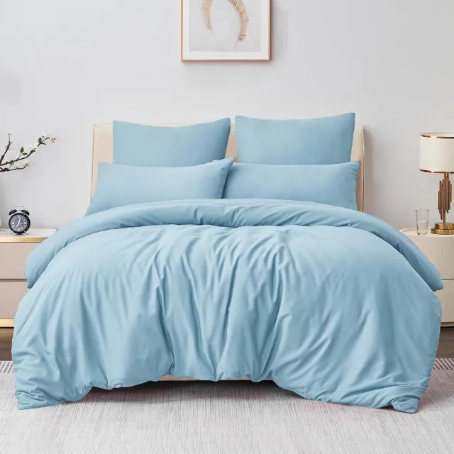 Riokem ® Comfortabele en Stijlvolle Microvezel Beddengoedset - 3-Delig Lichtblauw