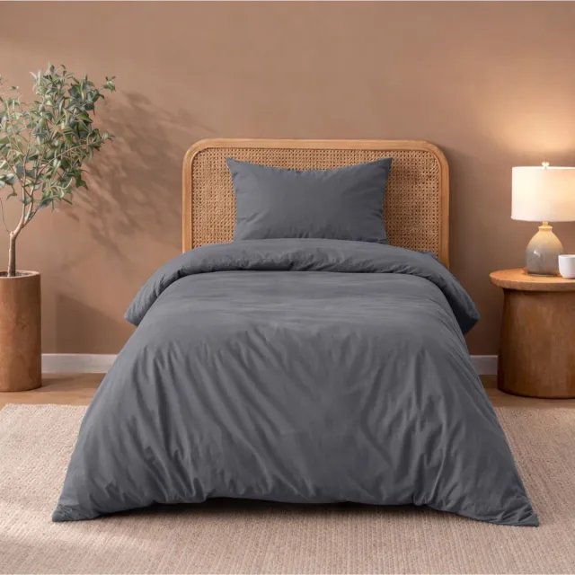 Famanu Dekbedovertrek 135 x 200 cm met 1 kussensloop 50 x 70 cm, antraciet, microvezel beddengoedset, vrij van schadelijke stoffen, perfect voor een moderne slaapkamer