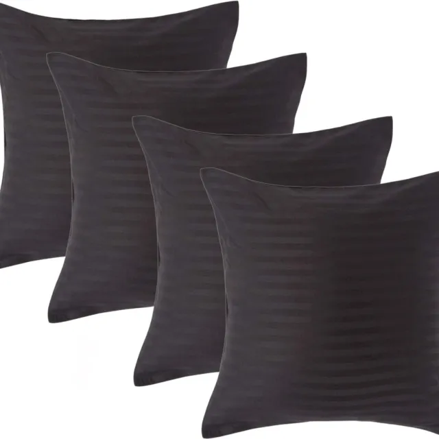 Homescapes Satijn Streep Katoen Kussensloop 40x40 cm – Set van 4 – Zwart – 100% Egyptisch Katoen – Draaddichtheid 330