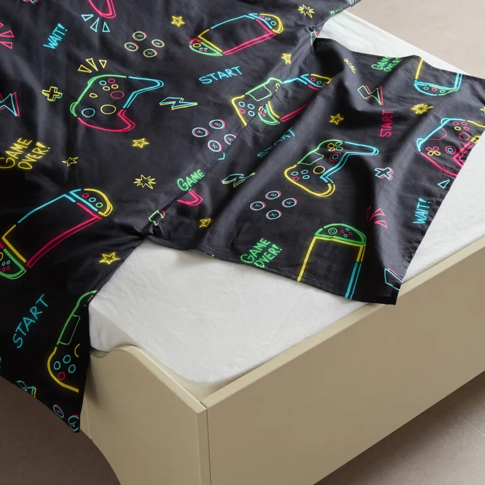 NOUS Kids katoenen dekbedovertrek kinderbed (120x150 cm) - Game zwart, foto 3