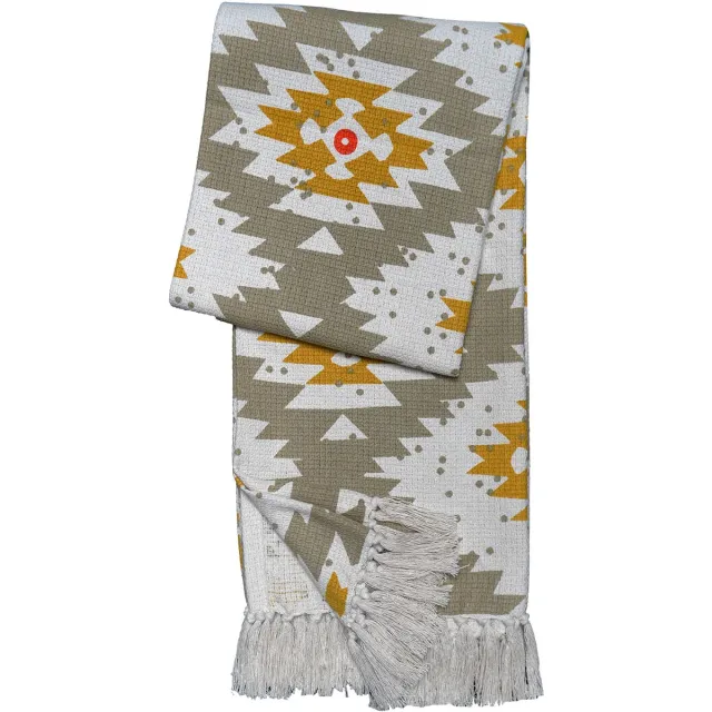 Urbane Hide Etnisch Jacquard Geometrisch Geweven Plaid | Sierplaid | 130x170cm | plaid met Kwastje |100% Katoen | Beige en geel Part C