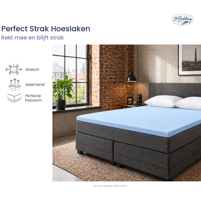 24-Bedding Jersey Topper Hoeslaken - Topdek Hoeslaken Jersey - Extra zacht - 97% katoen - 3% Elastaan - 90x210 cm - licht Blauw - 5 t/m 15 cm hoogte.