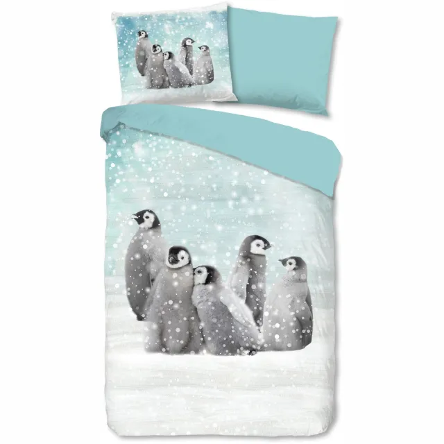 Good Morning dekbedovertrek pinguins - Blauw - 100% Katoen flanel Blue