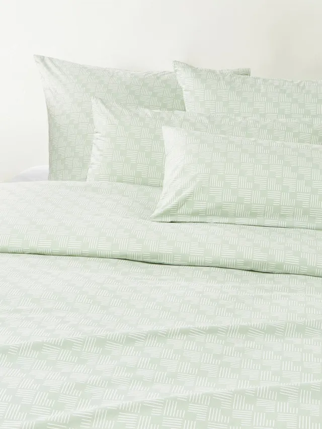 Westwing Collection Perkal katoenen dekbedovertrek Inki met geometrische print Lichtgroen