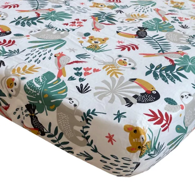 BINK Bedding Hoeslaken Zoë 1-persoonsbed 90 x 200 - vrolijke jungle dieren - kleurrijke print - kinderkamer Oker