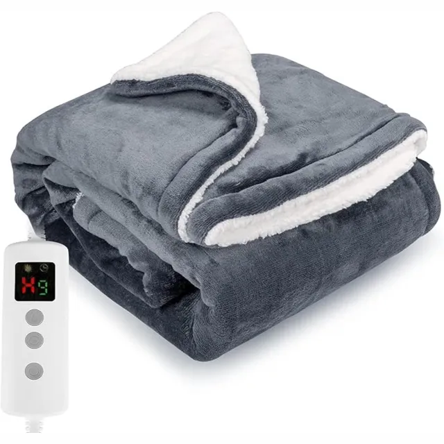 Thuys Elektrische Deken 200 x 150 cm – Flanel & Sherpa – 10 Warmtestanden – 1–9 Uur Timer – Automatische Uitschakeling Grijs