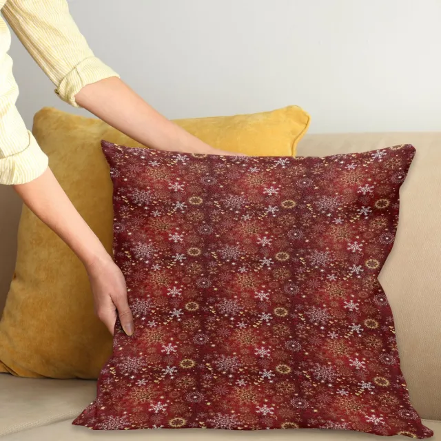 ABAKUHAUS Kussenhoes – Sneeuwvlokken Dubbelzijdig Bedrukt – 40x40 cm – Wit Geel Rood Wit, Geel en Rood
