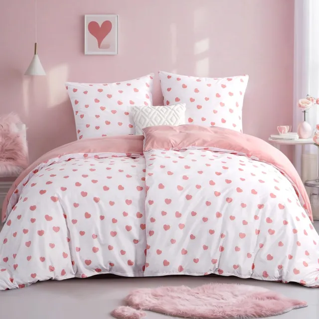 Unyqoos Stijlvol en Zacht Microvezel Beddengoed met Hartjespatroon voor Comfortabele Nachten roze