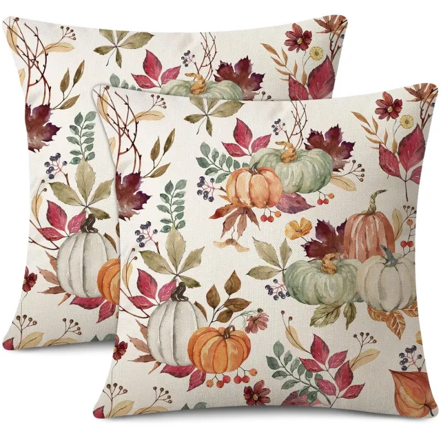 Unyqoos Set van 2 decoratieve herfstkussenslopen met pompoen en esdoornblad ontwerp pompoen esdoornblad bloemen