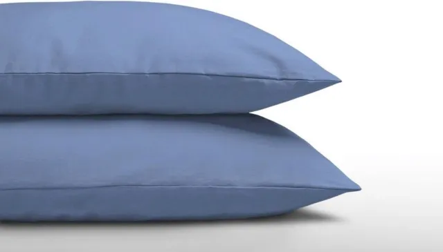 Dreamhouse Bedding Set van 2 effen BLAUWE kussenslopen (kussensloop kussenhoes) KATOEN voor hoofdkussen van 60 x 70 cm (rustig effen / uni beddengoed slaapkamer, Sint & Kerst cadeau!)