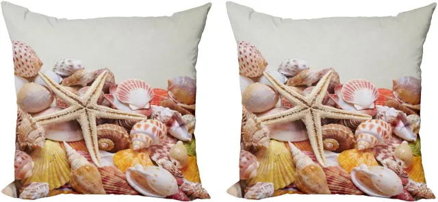 ABAKUHAUS Decoratieve kussenhoes met oceaanmotief, 2 stuks, stapel schelpen op het strand, 40x40 cm, kokoscrème oranje